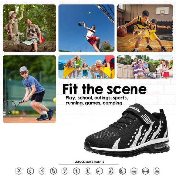 Kids 3208-black White Running Breathable Lightweight NonSlip Comfortable Sneaker - Picture 7 of 7